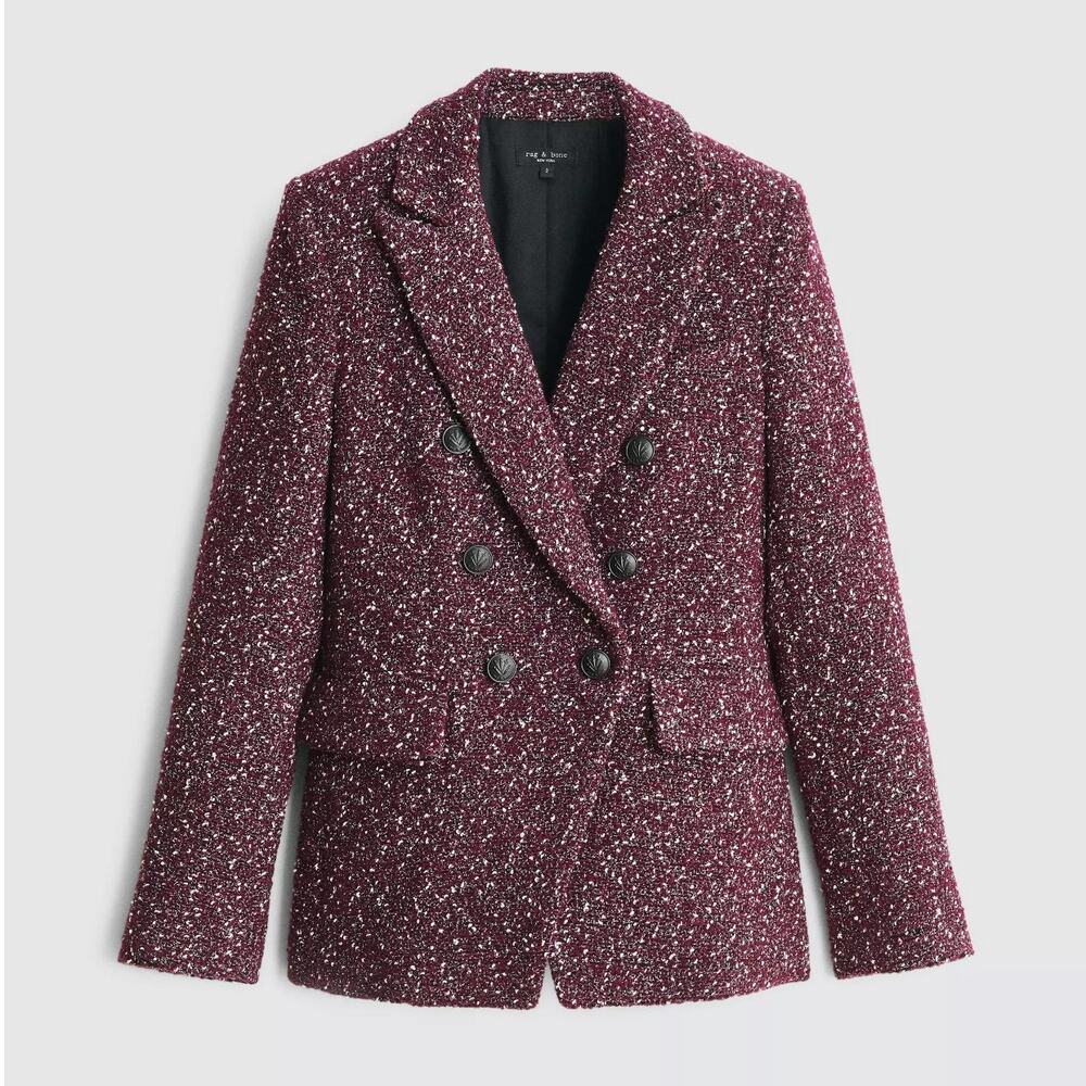 Rag&Bone Preston Double Breasted Blazer Boucle Tweed Wool Burgundy US 8